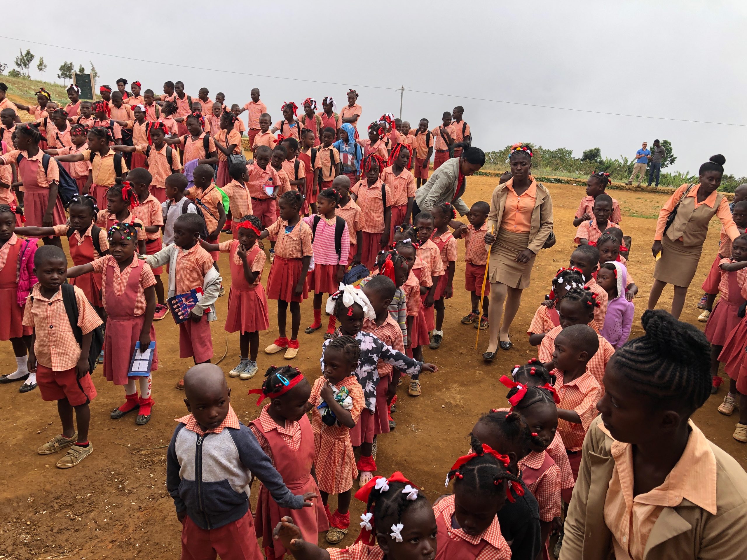 School children standing in lines